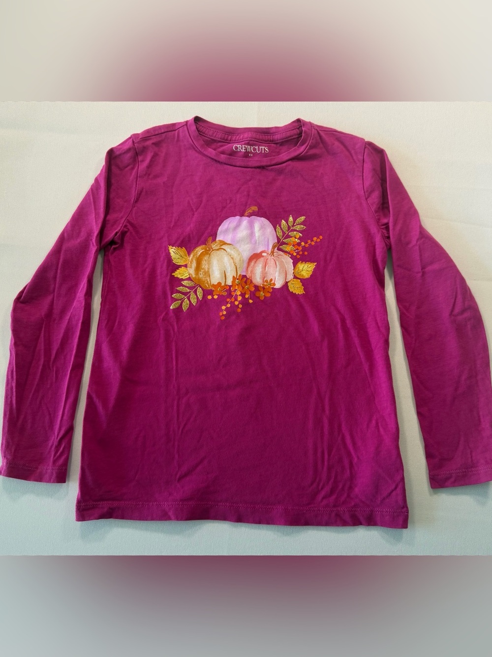 J.Crew Crewcuts Girls S 6-7 Pumpkin Fall Graphic Long Sleeve Shirt Magenta